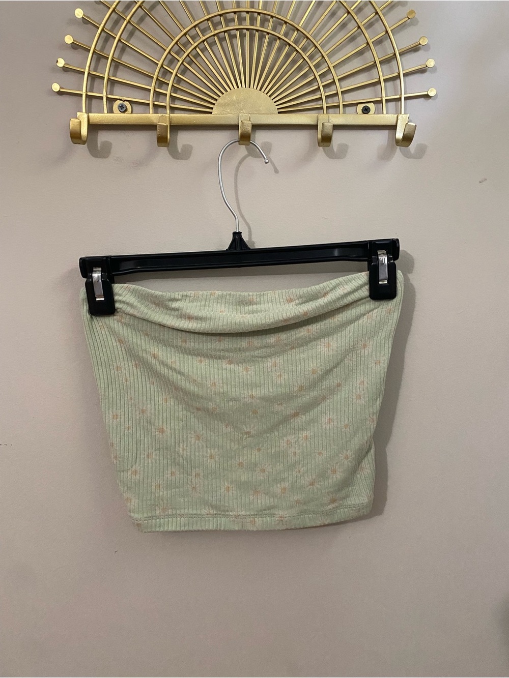 American Eagle Outfitters Pale Green Ribbed Floral Crop Tube Top